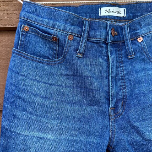 Madewell Cali Denim Boot Womens Cropped Jeans Size 28 With Raw Hem Blue Stretch - Picture 8 of 14